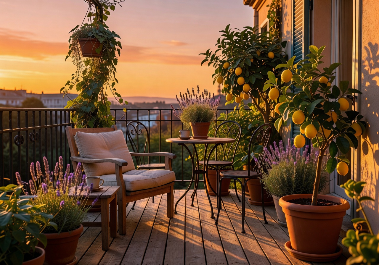 Terraza con muebles artesanales españoles